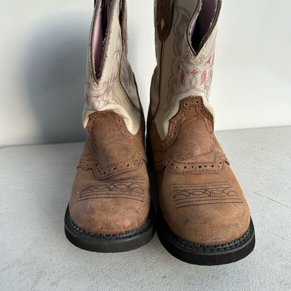 Justin Gypsy  7,5 B Barnwood Brown Cowhide Round Toe Western Boots L9924 - Picture 4 of 7